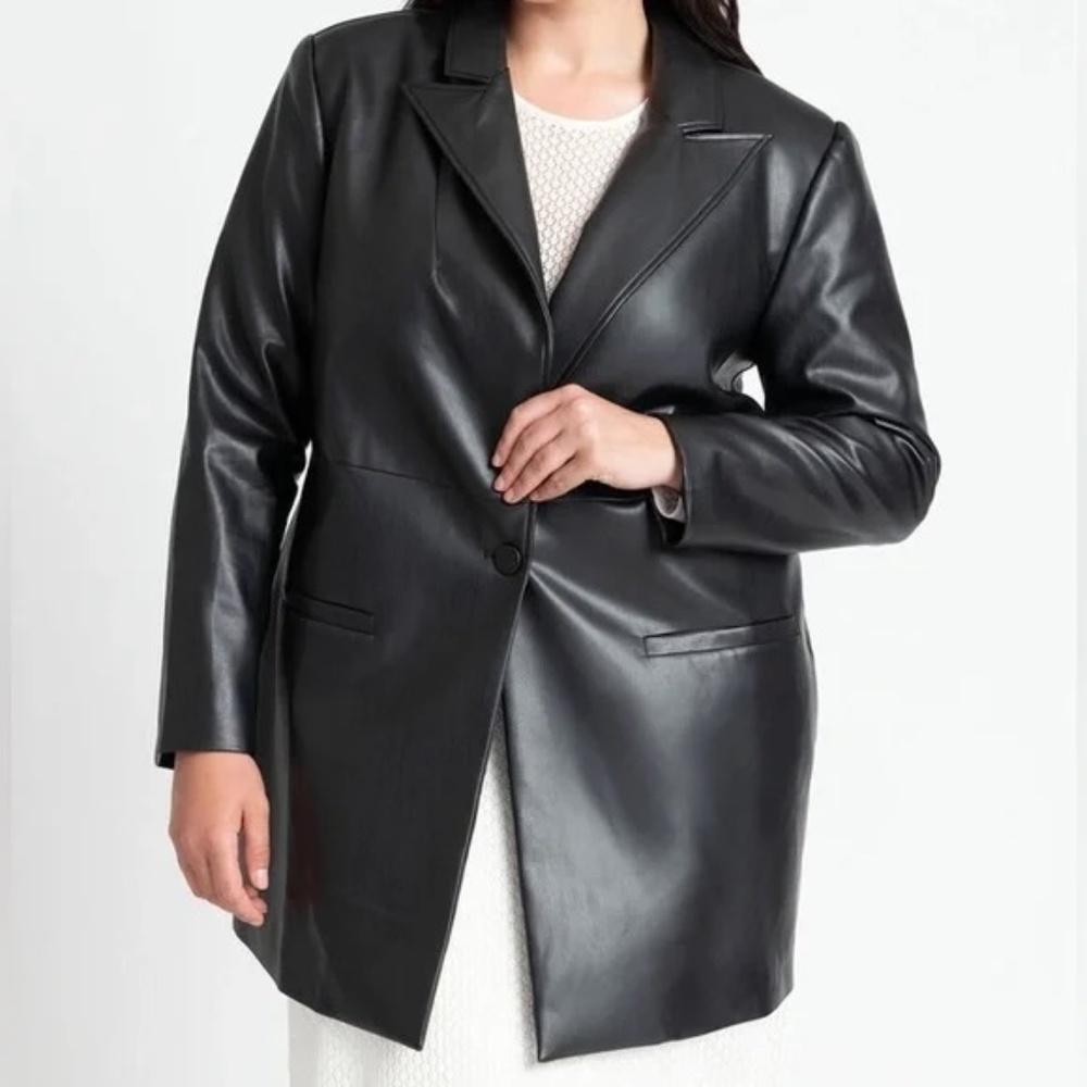 Eloquii Sleek Faux Leather Blazer in Black